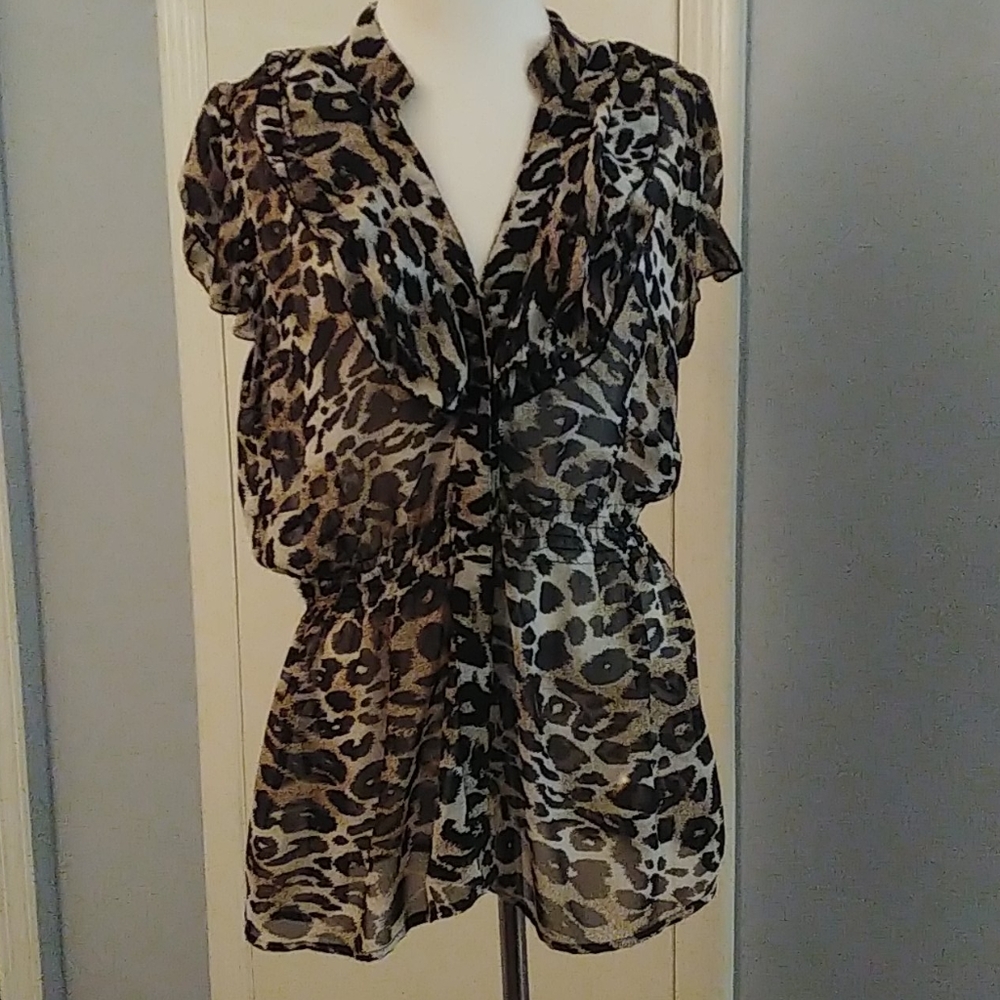 Leopard Print Sheer Blouse